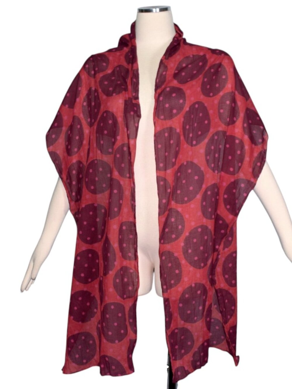 Gudrun Sjödén Organic Cotton Scarf Red Plum Polka Dot Long Lightweight Wrap